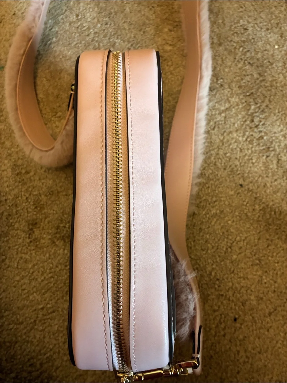 Kate Spade New York Harper Crossbody Bag Pink with Faux Fur Strap